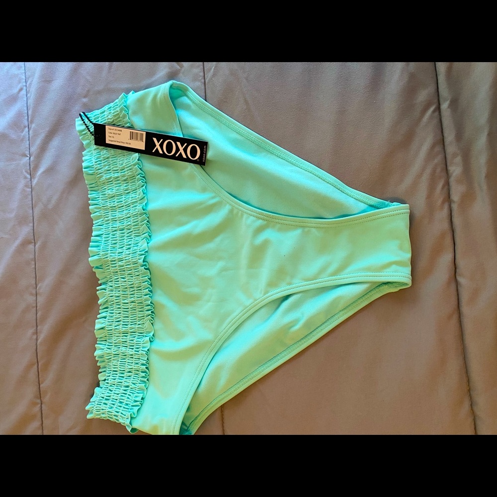 Smocked mid high waist bikini bottom
